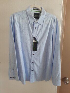 Nono Maldonado Men's New Button up long sleeve blue shirt size large 100% cotton